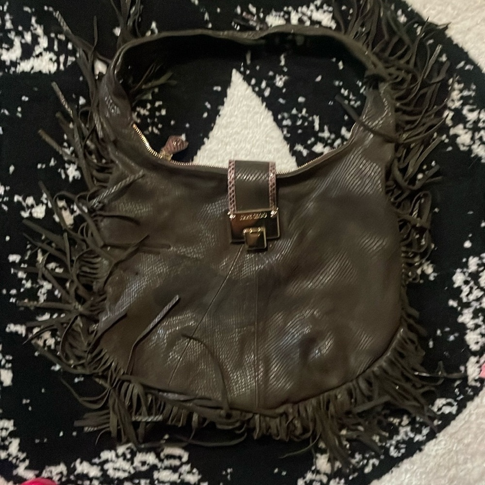Jimmy Choo Snakeskin Suede Fringe Shoulder Bag